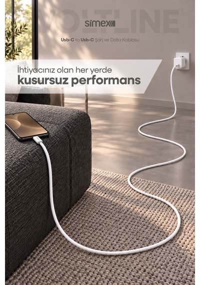 Type-c To Type-c 2 Metre Kablo 60w Süper Hızlı Şarj İphone Samsung Xiaomi Oppo Uyumlu