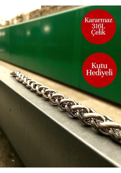 İthal Premium 316l Çelik Yuvarlak Kral Zincir Bileklik - Kararmaz - Kutulu Gümüş