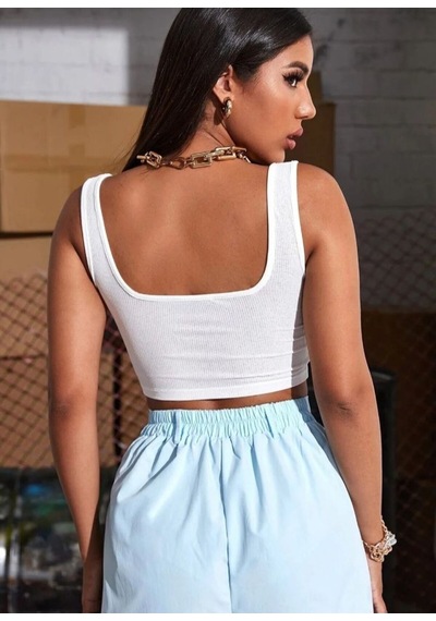 Genel Markalar Kadın Askılı Crop Top Bluz Beyaz Beyaz