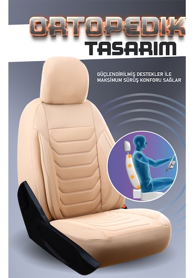 Volkswagen Passat B8ile Uyumlu Lüx Deri Detaylı Oto Koltuk Kılıfı Ön Arka Takım Carbon Serisi Bej