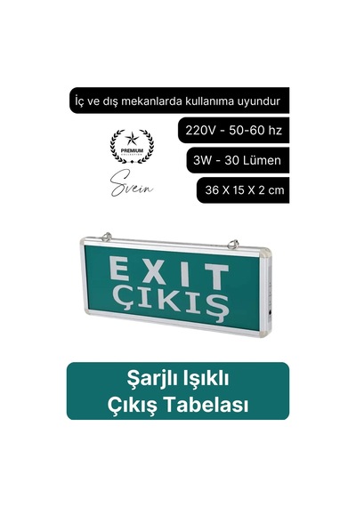 Işıklı Düz Çift Yönlü Acil Çıkış Exit Tabelası Şarjlı Yönlendirme Parlayan Armatür Uyarı Levhası