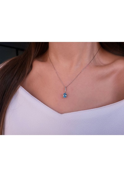 Sirius Pırlanta ve Oval Mavi Topaz Taşlı Kolye 0817P0013