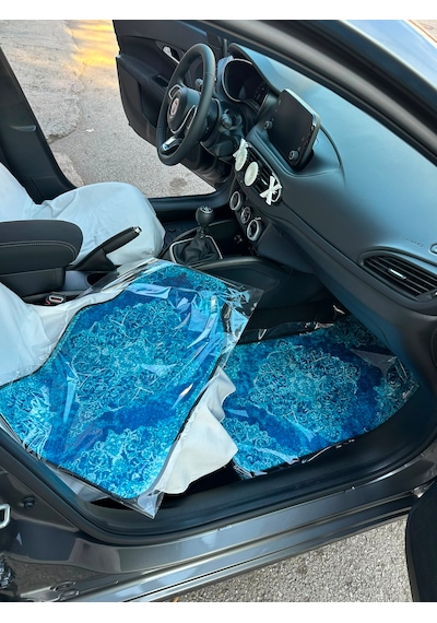 Mavi Kilim Desen Baskılı Oto Halı Paspas Takımı