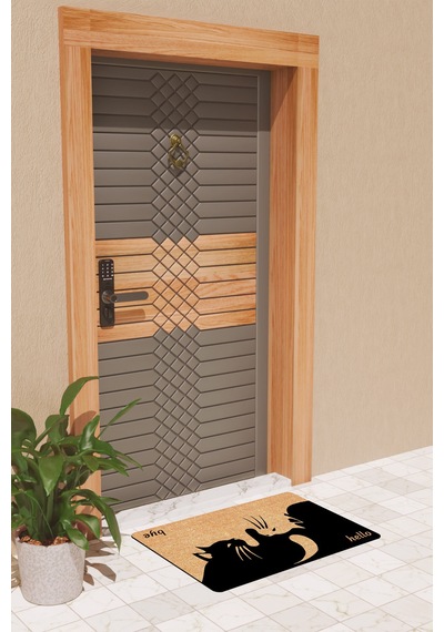 Rugmood Modern Dijtal Baskı Kedili Hello Ve Bye Kapı Önü Paspası Çok Renkli