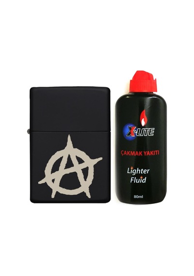 Atomic Benzinli Çakmak Benzin Seti Siyah Anarchy Symbol