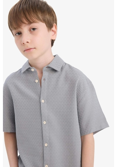 Defacto Erkek Çocuk Regular Fit Polo Yaka Dokulu Kısa Kollu Gömlek E7003a825hsgr265 Gri