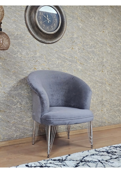 Zafir Tekli Teddy Krom Kaplama Telli Ayak Çay Seti Koltuk Tekli Berjer , Balkon, Salon, Ofis Gri