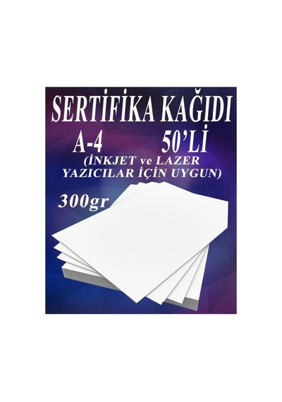 A4 Sertifika Kağıdı Kalın 50 Adet Gramajlı Fotokopi Kağıdı 300 Gr Tüm Yazıcılara Uyumlu 21x29.7 Cm Kalın Bas Genel
