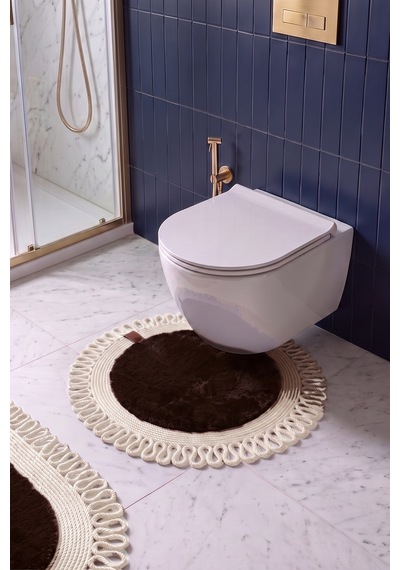 Banyo Paspası Takımı 60x100+60x60 Cm Dış Trikot Acı Kahve & Krem