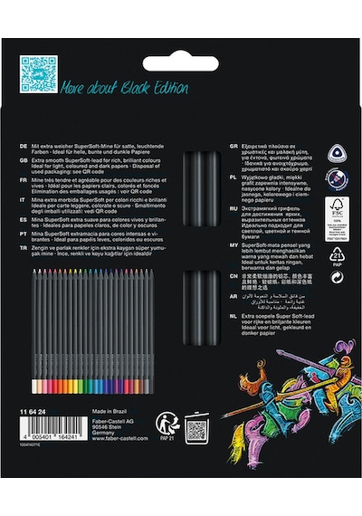 Faber-Castell Black Edition Boya Kalemi, 24 Renk, Siyah Kağıda Uyumlu, Ergonomik Üçgen Gövde