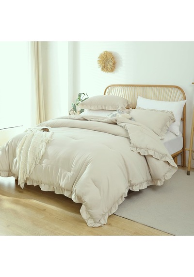 Maki Home Fırfırlı Bej 200x220 Çift Kişilik Nevresim Seti