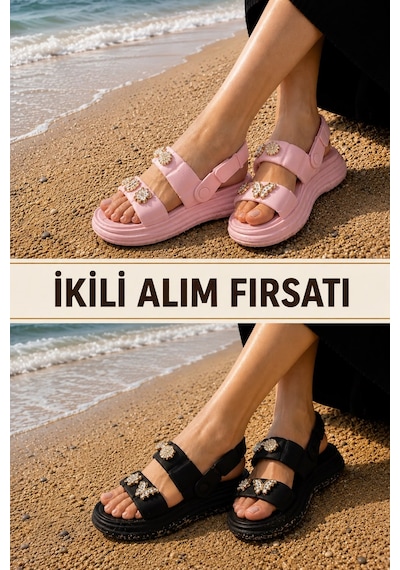 Papucumun Dünyası Kadın Eva Cross Terlik Rahat Hafif Konforlu Terleme Yapmaz Sandalet Pembe - Siyah Papucumun Dünyası Kadın Eva Cross Terlik Rahat Hafif Konforlu Terleme Yapmaz Sandalet Pembe - Siyah