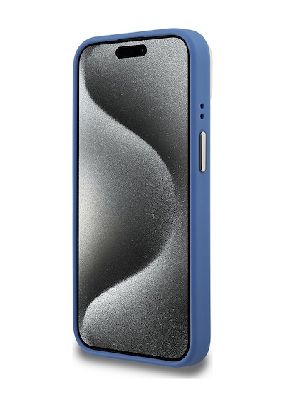 Apple iPhone 15 Uyumlu Kılıf Guess Lisanslı Metal 4g Ve Yazı Logolu Kamera Standlı Kapak Mavi