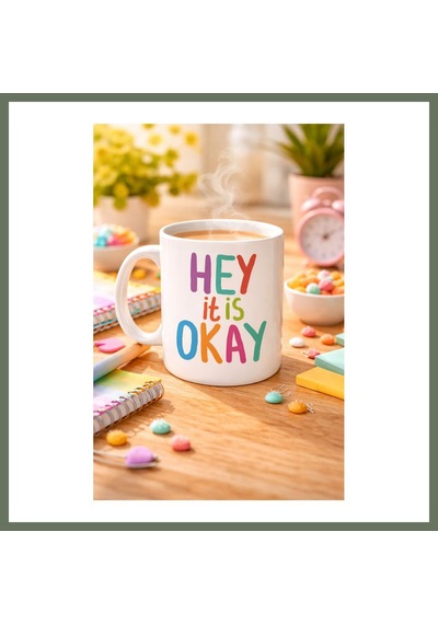 Bezos Hey It Is Okay Motivasyon Kupası Model 137 Renkli Tasarım Porselen Kupa Moral Veren, Pozitif Mesajlı Kahve & Çay Kupası Bezos1 Çok Renkli