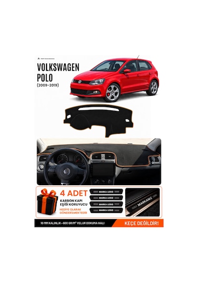 Volkswagen Polo 2009-2019 Uyumlu Torpido Örtüsü, Torpido Kılıfı - Siyah-kahverengi - Vw021