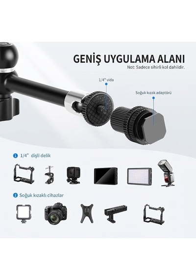 Premium Profesyonel Magic Arm Dslr Kamera Tutucu Süper Kelepçeli Mengene Stand, 1/4 3/8 Dişli Flaş Pabuçlu Esnek Ma