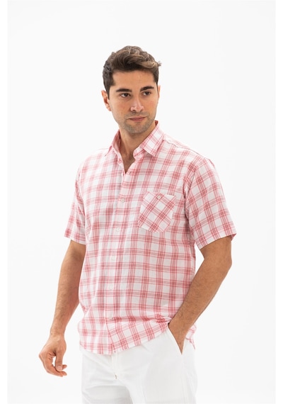 Kısa Kol Şile Bezi Tek Cepli Erkek Gömlek Pembe Ekose 3059 Pembe Kısa Kol Şile Bezi Tek Cepli Erkek Gömlek Pembe Ekose 3059 Pembe