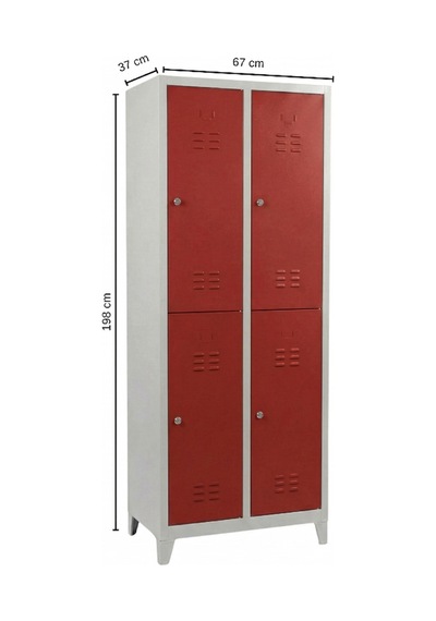 4 Gözlü Ekonomik Soyunma Dolabı Kırmızı 67x37x198