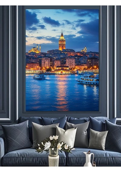 Gece Işıkları Altında İstanbul Boğazı Dekoratif Kanvas - Mdf Ahşap Tablo