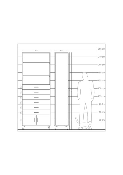 Arges Dolap 3 Raflı 6 Çekmeceli 2 Kapaklı 88x30x243 Aytaşı-çam Aytaşı