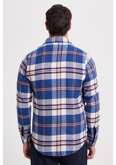 Tudors Erkek Slim Fit Dar Kesim Kareli Kışlık Oduncu Gömlek-42358 Saks Mavi