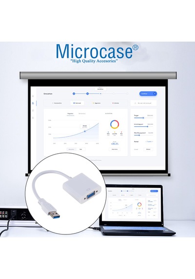 Microcase Usb 3.0 To Vga Adaptör - 20 Cm Beyaz - Al2619