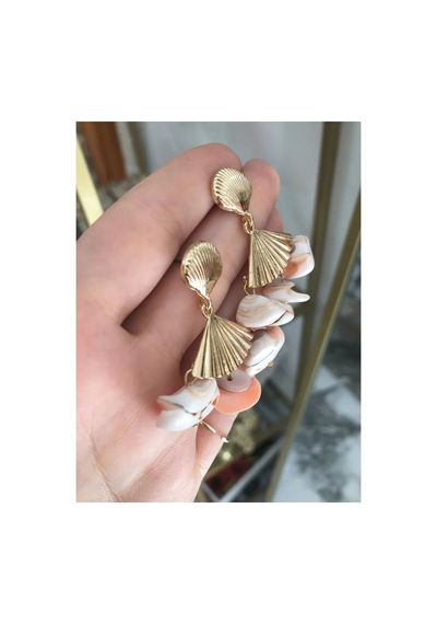 Deniz Kabukları Ve Gold Detaylı Küpe Çok Renkli