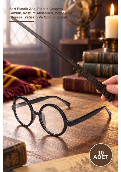 10 Adet Harry Potter Asa Ve Gözlük Sert Plastik Asa, Plastik Çerçeve Gözlük, Kostüm Aksesuarı, Wand And Glasses, Yetişkin Ve Çocuk Uyumlu