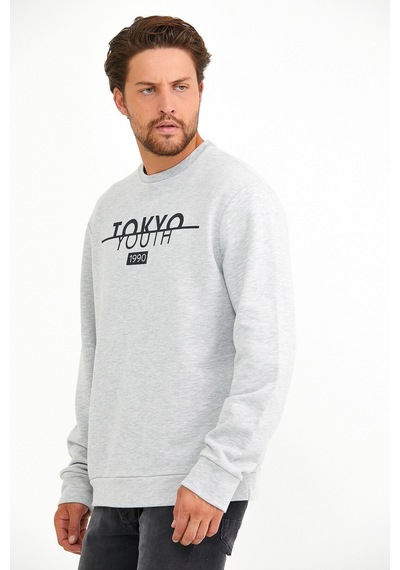 Erkek Bisiklet Yaka Regular Fit Tokyo Basklı Sweatshirt Spr22sw1 001