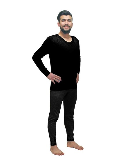 Bora Erkek Pamuk Takım İçlik Siyah Alt Üst İçlik İnterlok Ceylanoğlu