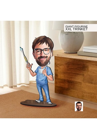 Bk Gift Kişiye Özel Diş Hekimi Karikatürlü Büyük Boy Ahşap Biblo-4 Arkadaşa Hediye , Sevgiliye Hediye, Kişiye Özel Biblolar