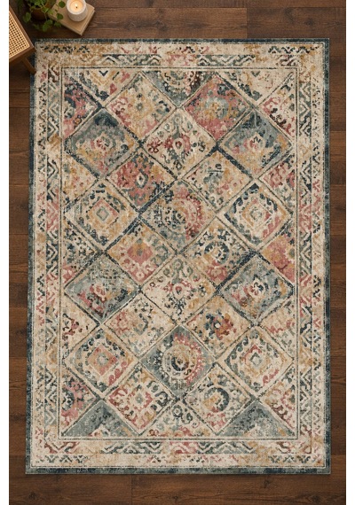 Artloop İstanbul Renkli Etnik Vintage Desenli Dokuma Tabanlı Şönil Halı Al 624