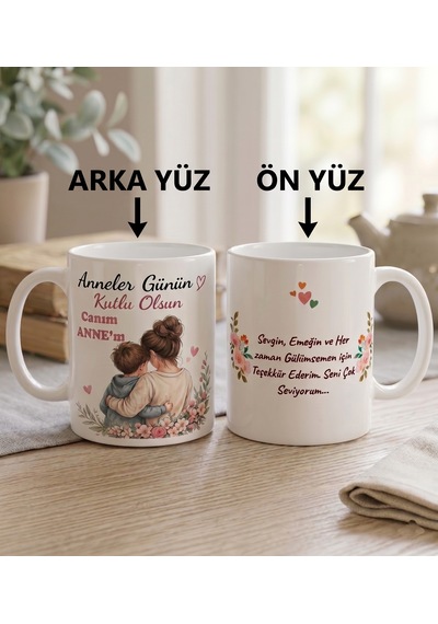 Anneler Günü Hediyesi Kupa Bardak Canım Annem Yazılı Özel Tasarım Kahve Kupası Çift Taraf Baskı Beyaz