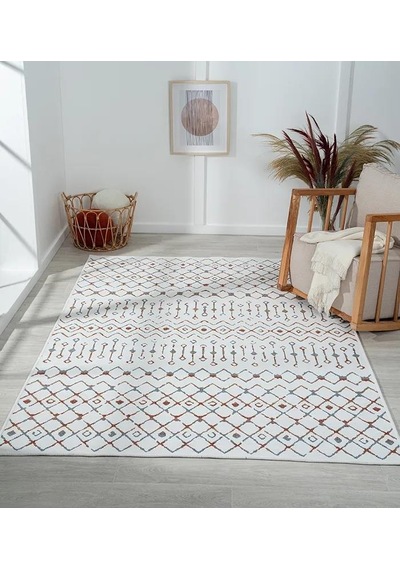 Lenda Ld002a Gri Kilim Renkli Detaylı Ince Antialerjik Kaymaz Taban Makinada Yıkanabilir Salon Halı-101 Renklı