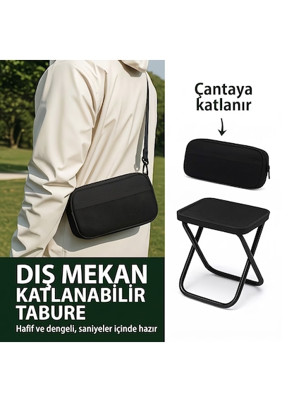 Taşıma Çantalı Portatif Katlanabilir Kamp Ve Balıkçı Taburesi - Pratik Mini Sandalye Siyah