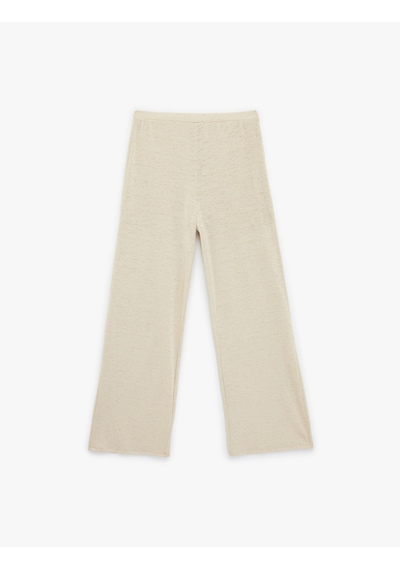 Koton Normal Bel Düz Geniş Paça Pantolon Bej 6sak40009uk Ekru
