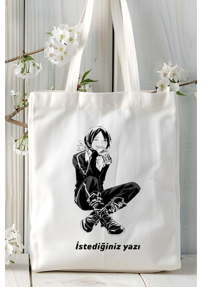 Art Hediye Noragami Beyaz Baskılı Bez Omuz Çantası Kişiye Özel Model 2 Çok Renkli