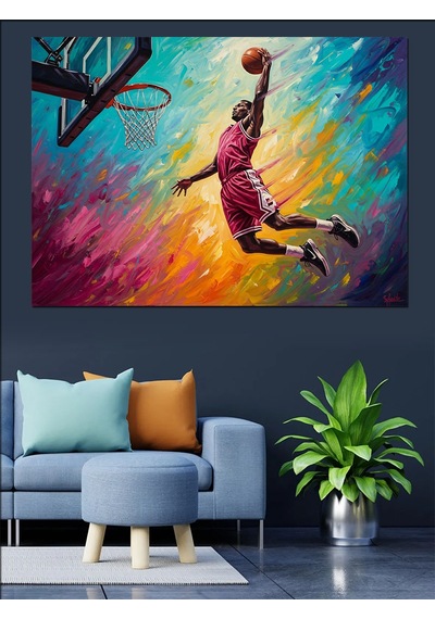 Smaç Yapan Basketbolcu Renkli Sanat Dekoratif Kanvas - Mdf Ahşap Tablo