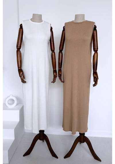 Kahijab Merserize Kolsuz Elbise - Beyaz