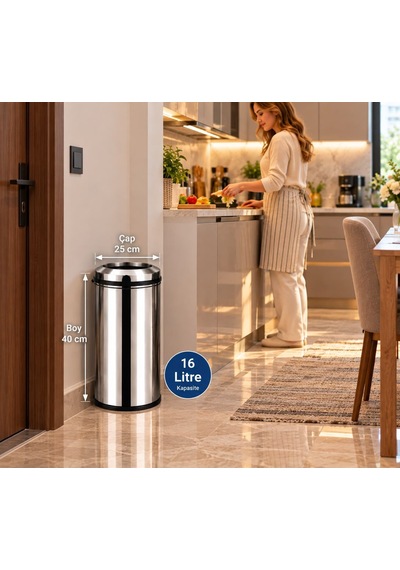 Pratik Çemberli Çöp Kovası 16 Lt Paslanmaz Acar 13282