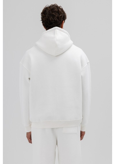 Vamos Basic Fermuarlı Oversize Kapüşonlu Sweatshirt Ekru