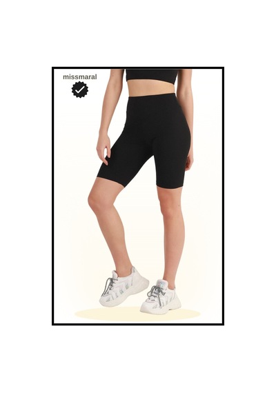 Missmaral Kadın Siyah Yüksek Bel Toparlayıcı Tayt Kısa Spor Şort Deniz Havuz Spor Biker Shorts 1070 SiYAH