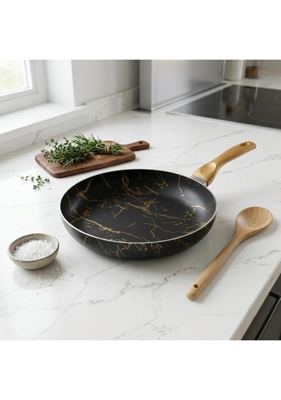 Papilla Desert Maxi Tava Siyah Gold Desenli Şık Tasarımlı Geniş Pişirme Tavası 26 Cm - 28 Cm Ölçü Seçenekleri Diğer