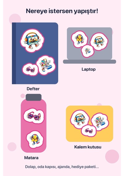 Cool Mod 4 Adet Büyük Retro Sticker Çıkartma A4 Matara Etiketi Çok Renkli