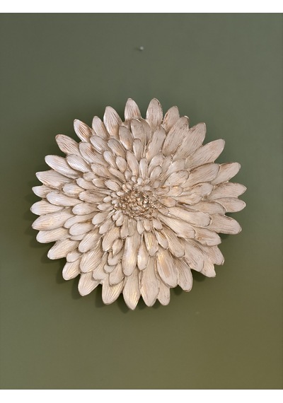 Çiçek Dekoratif Duvar Tabağı / Obje Krem & Eskitme Altın Yaldız 28 Cm
