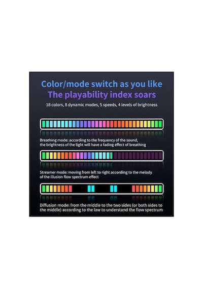 Sese Duyarlı Rgb Led Işık Ritim Işığı 32 Bit Göstergeli Araba/pc/tv/oda/masaüstü Için Renkli Led Işık Şarjlı Ekolayzır Işık Çubuğu Siyah