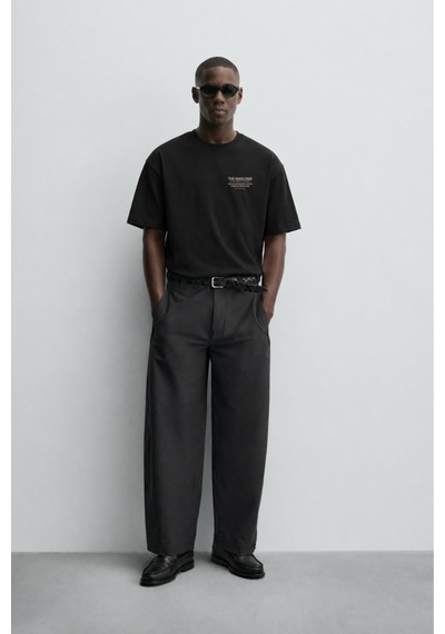 Modivibe Erkek Baskılı Oversize T-shirt Kalın Dokulu %100 Pamuk Geniş Kesim Siyah