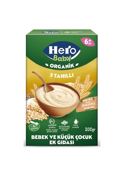 Hero Baby Organik 5 Tahıllı Kaşık Mama 200 G - 8 Adet Tarı