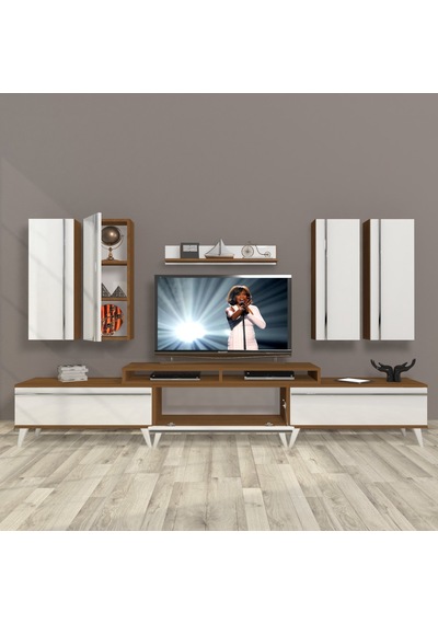Decoraktiv Ekoflex 8d Mdf Retro Tv Ünitesi Tv Sehpası Ceviz - Beyaz