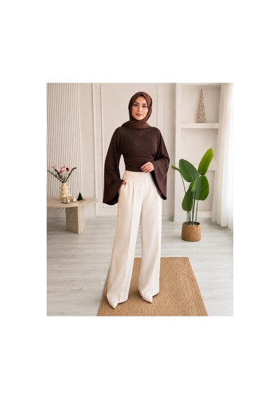 Unika Boutique Kadın Geniş Kol Belden Oturtmalı Bluz Kahverengi